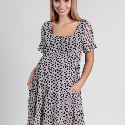 Animal print nursing dress - Stone