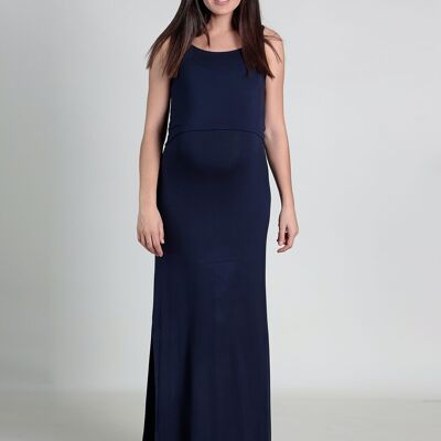 Long Nursing Dress With Slit - Navy