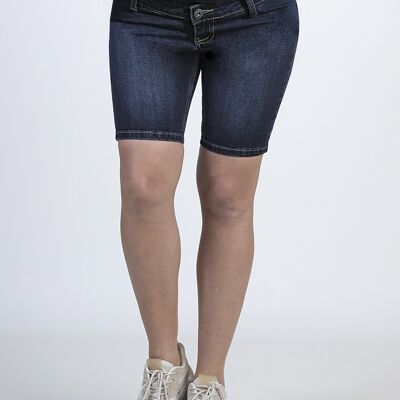 High Waisted Bermuda Jeans - Dark Indigo