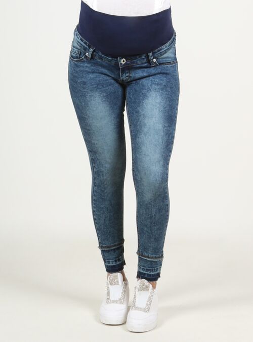 Jeans slim tobillero bajo deshilachado - Indigo