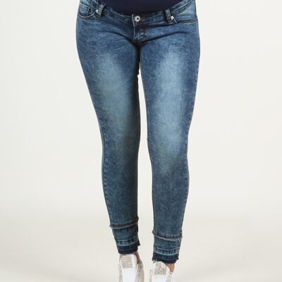 Frayed Cuff Ankle Slim Jeans - Indigo