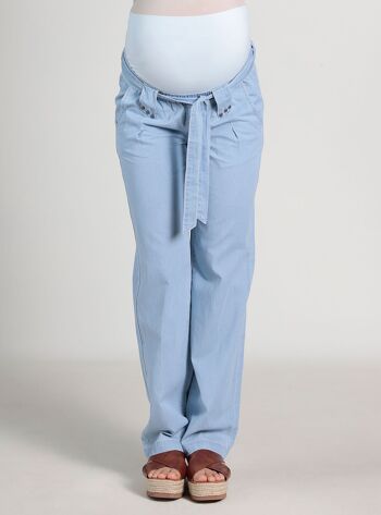 Pantalon de grossesse large en denim fin - Light Indigo 5