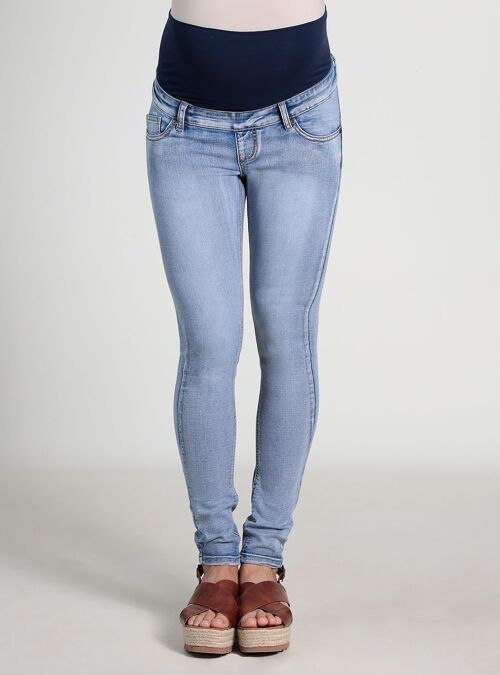 Pantalón jeans premamá con barriga alta - Indigo claro