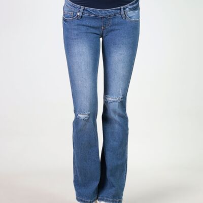 jeans premaman svasati con strappi - Indaco