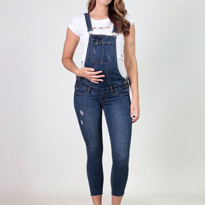 Langer Denim-Overall mit zerrissener Waschung - Indigo