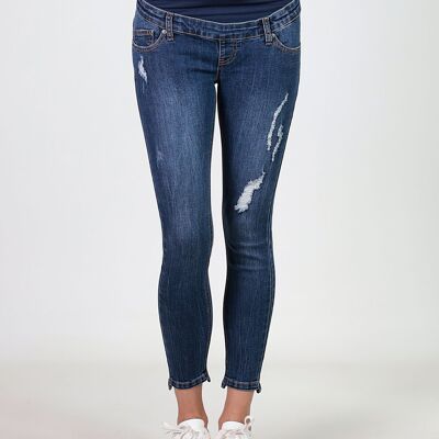 Jeans premaman con lavaggio strappato - Indaco scuro