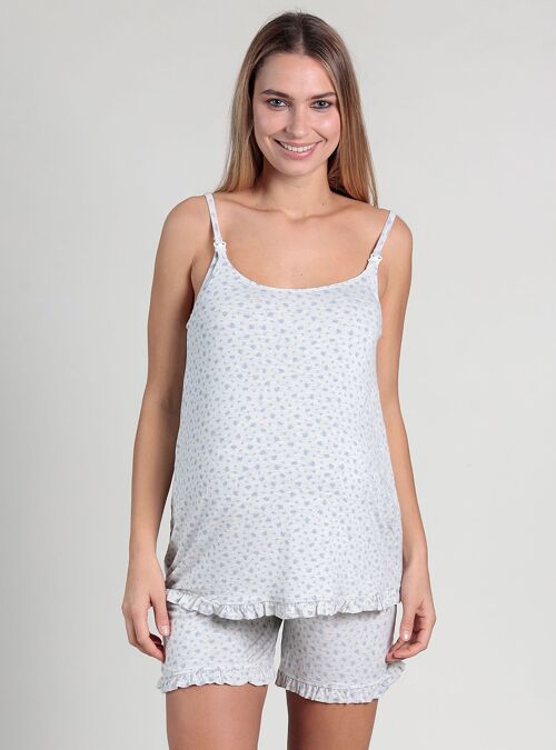 Camiseta lactancia pijama flores - Gris vigoré
