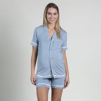 Pyjama chemise imprimé rayures - Bleu 1