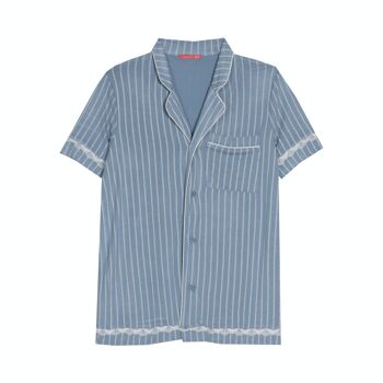 Pyjama chemise imprimé rayures - Bleu 6