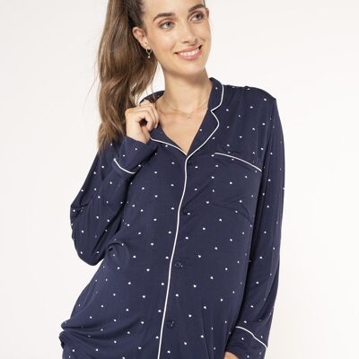 Nursing shirt pajamas with hearts - Navy
