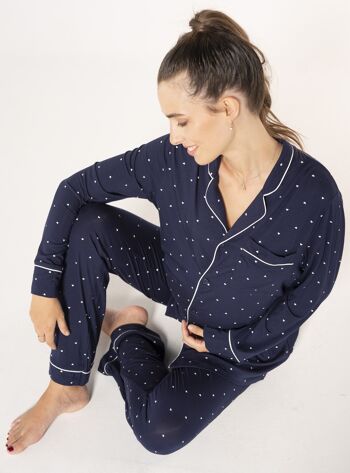 Pyjama chemise d'allaitement avec coeurs - Marine 4