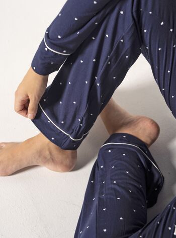 Pantalon de pyjama long à cœurs - Marine 4