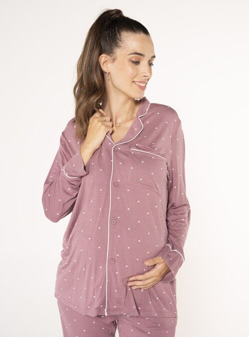 Camisa de lactancia pijama con corazones - Morado