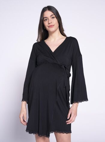 Robe de grossesse avec dentelle ton sur ton - Noir 5
