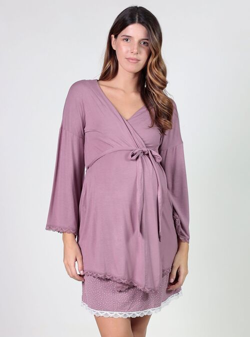 Bata premamá con encaje a tono - Morado