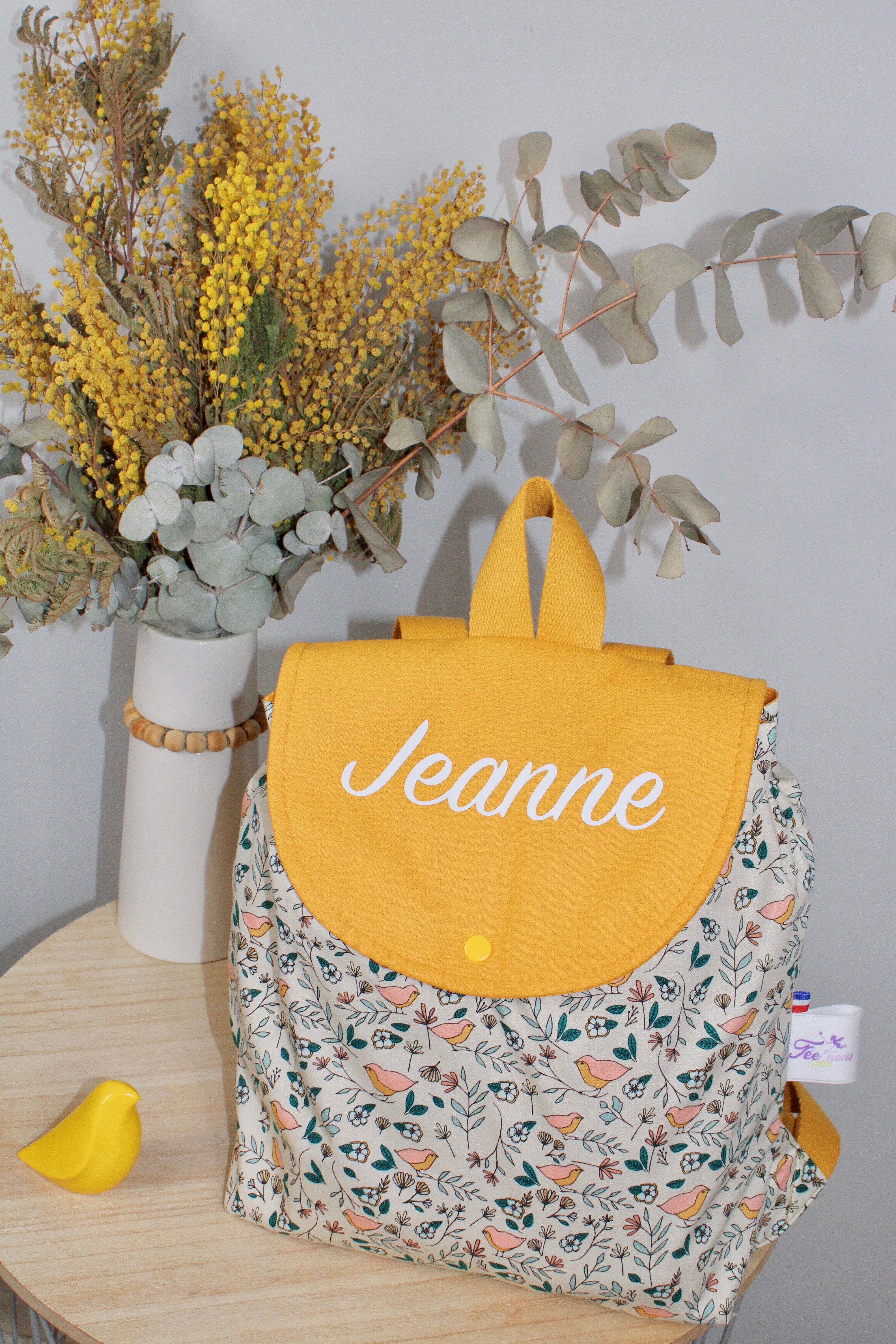 Kindergarten children's backpack - birdy mustard