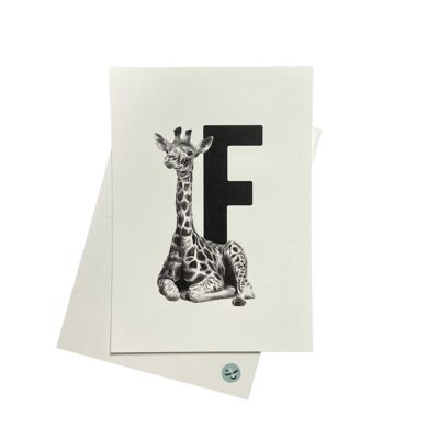 Carte lettre F avec girafe