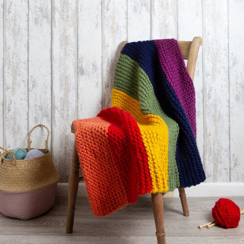 Rainbow Blanket Beginners Knitting Kit Bright