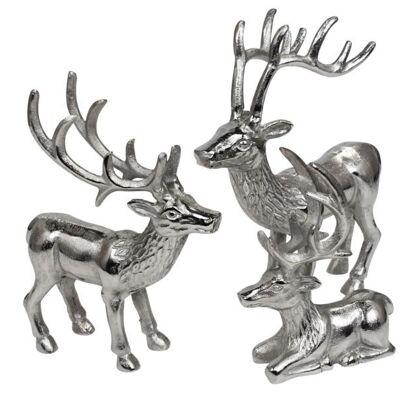 Deer set of 3 metal silver 18 / 26 / 30 cm