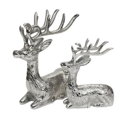 Deer set of 2 metal lying silver 21 / 27 cm