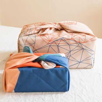 Set furoshiki coloré (beige, bleu, rouge), 2 tailles en coton (set n°2 : gros objets 70cm + lowpoly 50cm) 1