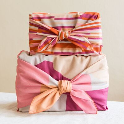 Conjunto Furoshiki de colores (beige, morado, rojo, rosa), 2 tamaños de algodón (conjunto n.º 1: objetos grandes 70 cm + rayas 50 cm)