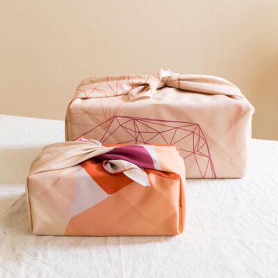 Set Furoshiki colorato (beige, viola, rosso, rosa), 2 misure in cotone (set n. 1: lowpoly 70cm + oggetti grandi 50cm)