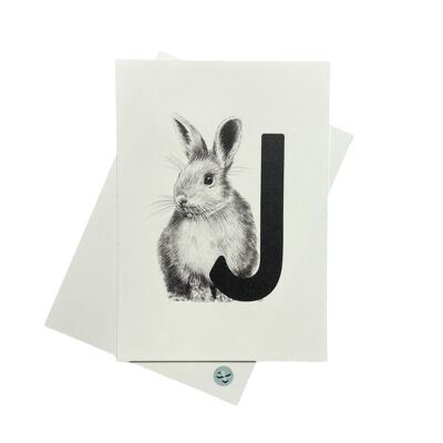 Letterkaart J met konijn