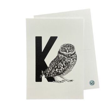 Carte lettre K avec hibou 1