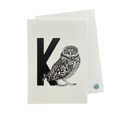 Carte lettre K avec hibou