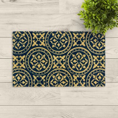 coir doormat; Graphic ornaments dark blue