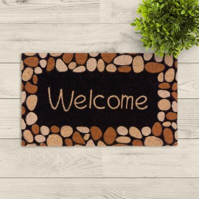 coir doormat; Sayings Welcome stones brown