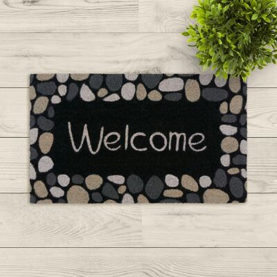 coir doormat; Sayings Welcome stones grey