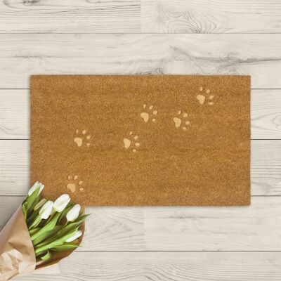 coir doormat; paws