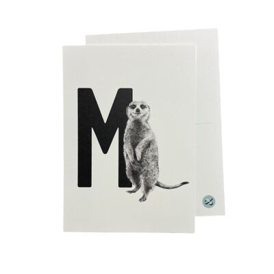 Buchstabenkarte M mit Erdmännchen
