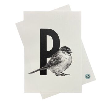 Carte lettre P avec oiseau 1