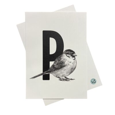 Carte lettre P avec oiseau