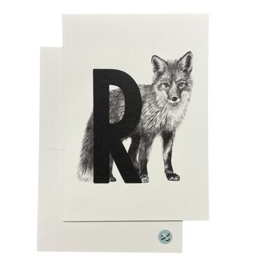 Letter card R with fox