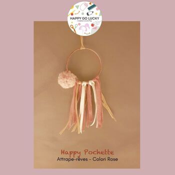 Kit créatif "Crée ton attrape-rêve avec son anneau en cuivre ! Pompon Rose et rubans rose 1