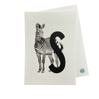 Letterkaart S met zebra