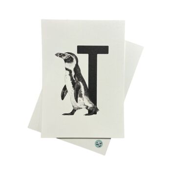 Carte-lettre T avec pingouin 1