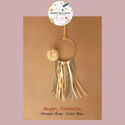 Creative kit "Create your dream catcher with its copper ring!" Linen pompom and blue ribbons