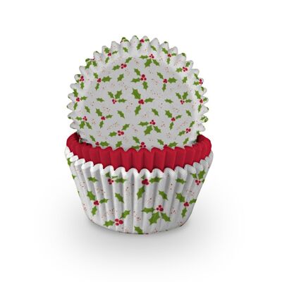 Fundas para cupcakes con estampado de acebo