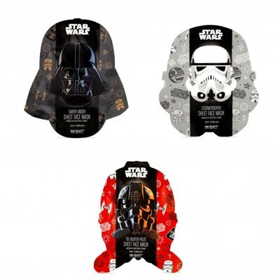 Pack 3 unidades Star Wars. Mascarilla Facial The Fighter Pilot, Darth Vader, Storm Trooper.