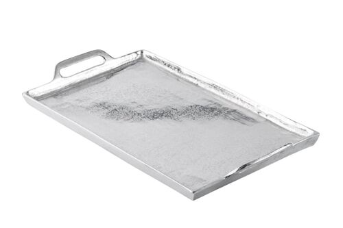Tablett Dekoteller Aluminium Silber Eckig Griff L 53 cm
