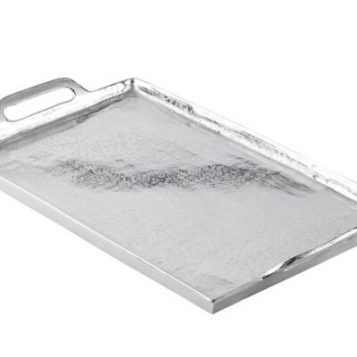 Plateau assiette décorative aluminium argent manche carré L 53 cm