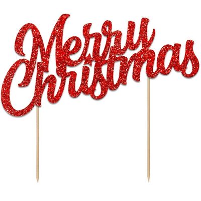 Glitter Merry Christmas Cake Topper Rosso