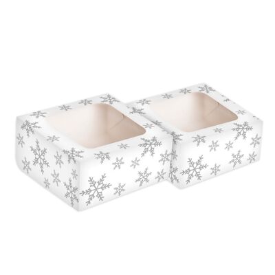Boîtes à friandises carrées Silver Snowflake avec fenêtre en aluminium