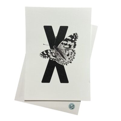 Buchstabenkarte X mit Schmetterling