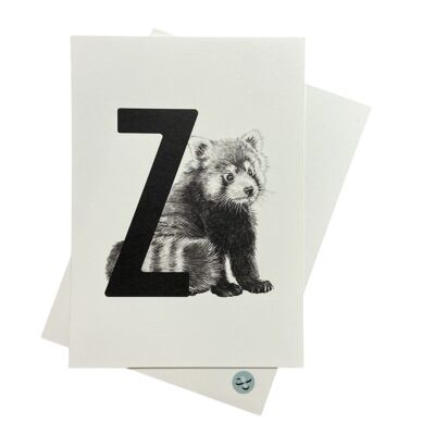 Tarjeta de letra Z con panda rojo
